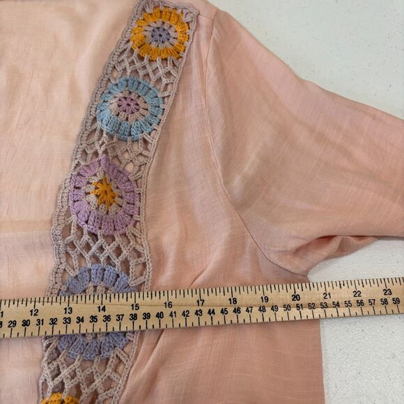Pastel Pink Sheer Crochet Medallion Kimono Robe Tassel M/L Boho Festival Beachy - Picture 9 of 10